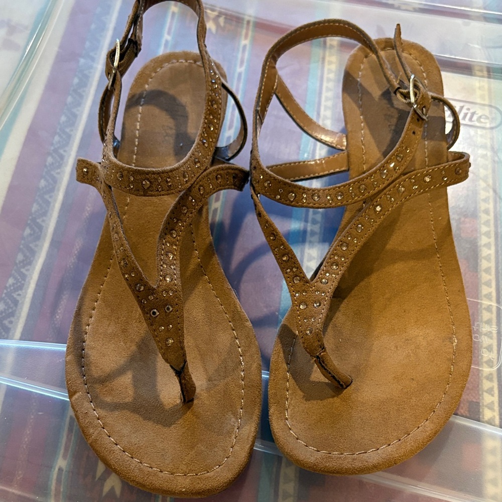 Style & Co. Brown T-Strap Studded Sandals